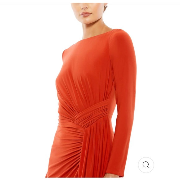 MAC DUGGAL RUCHED LONG SLEEVE COWL NECK GOWN BRICK SIZE 4 NWT - Picture 2 of 8